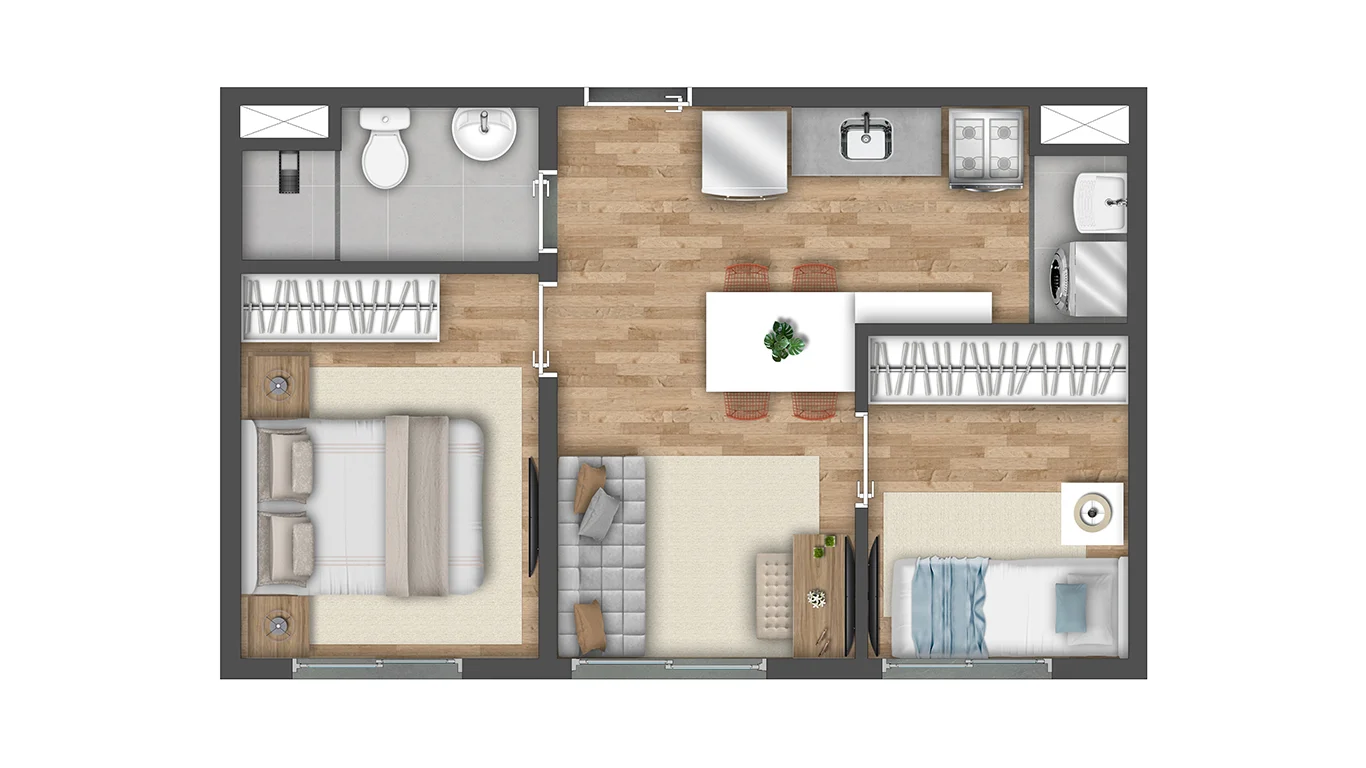 Planta 34m² do Vibra Estação Vila Prudente